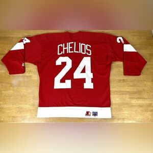 Detroit Red Wings NHL Jersey 24 CHELIOS Starter Red and White Men's Jersey XL